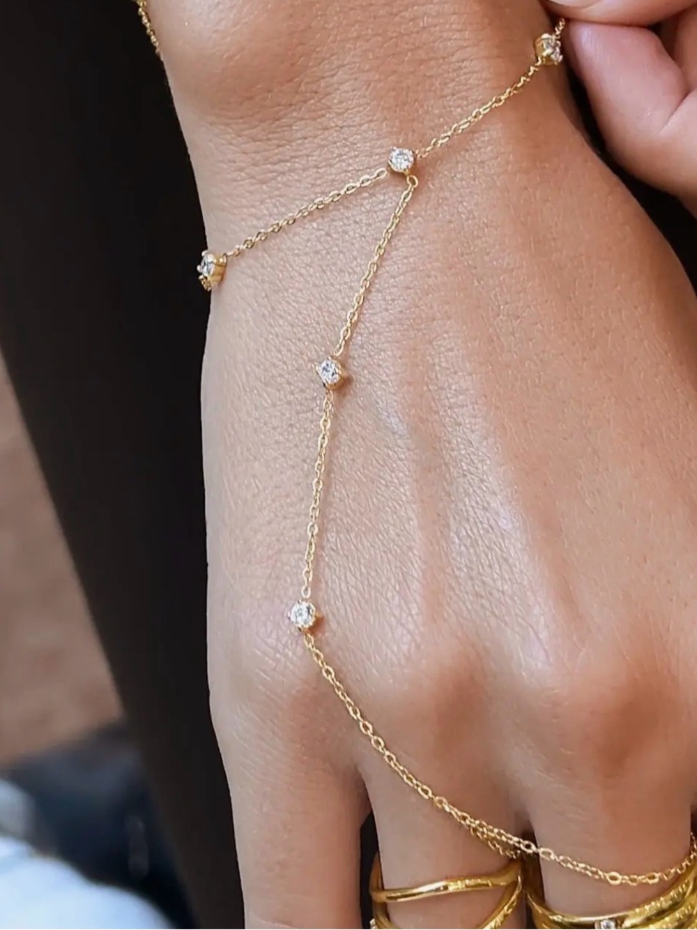 MG Jewelry 18K Gold Plated CZ Hand Chain Bracelet